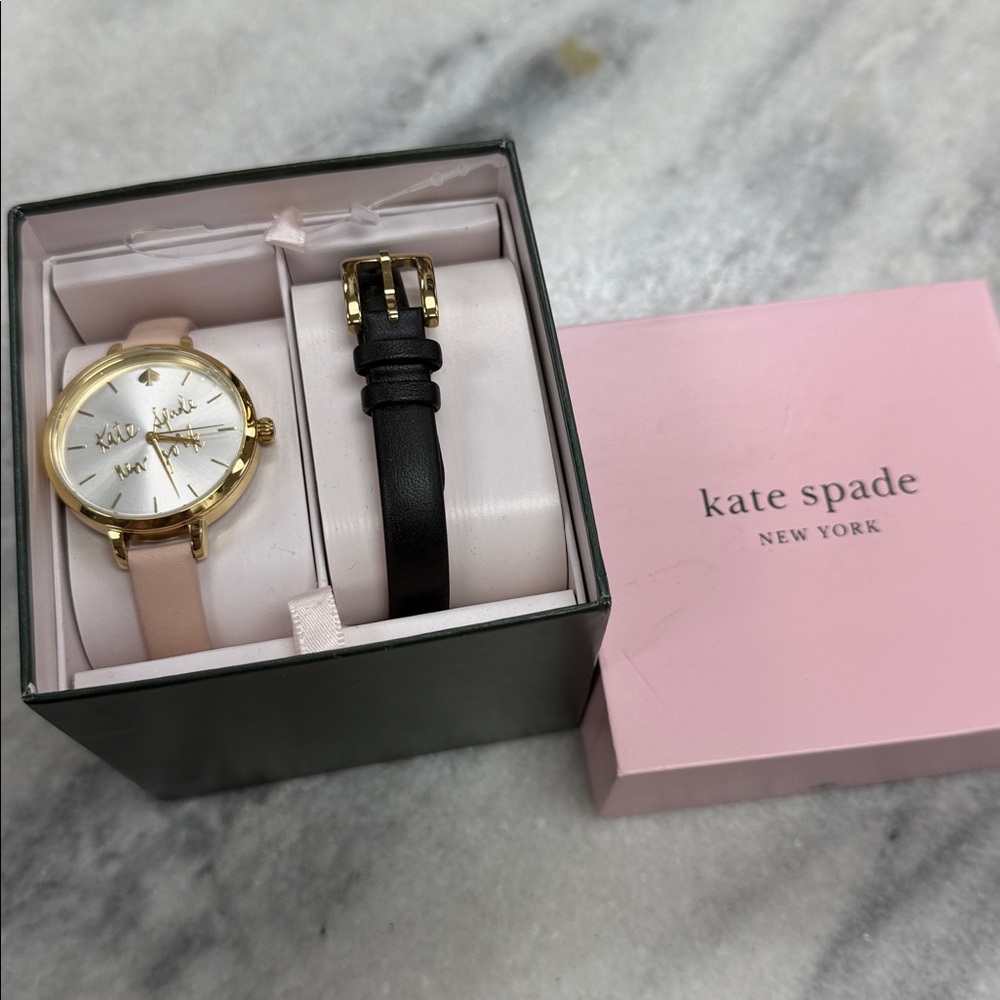 Kate Spade Gold Watch with Pink and Black Straps NWT